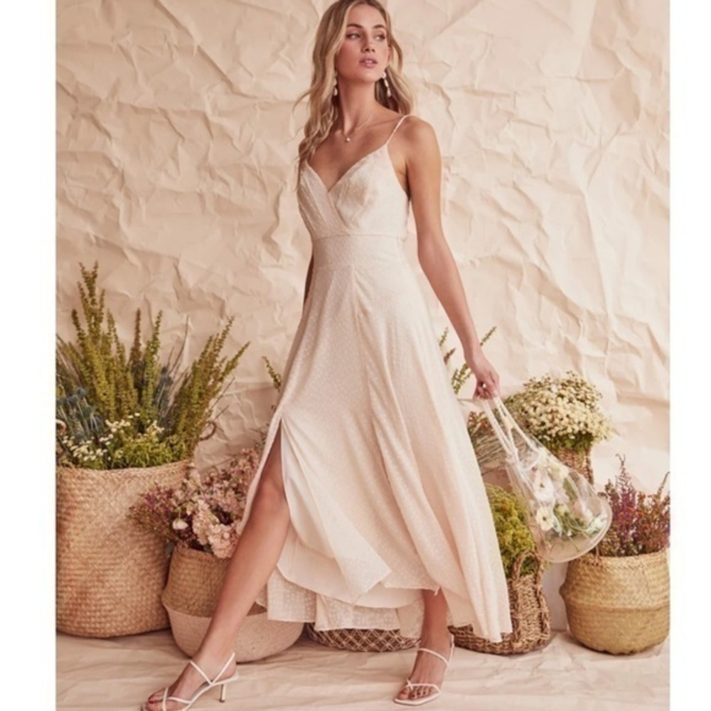 NWT ASTR The Label Lyric Midi Wedding Guest Beach Dress Gown Slit SMALL